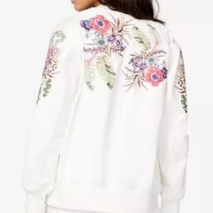 RACHEL ROY Winter White Large Floral Embroidered Bomber Jacket Outerwear